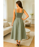 Comprar vestido midi elegante festa casamento feminino decote quadrado alças rodado barato promoção ZARA